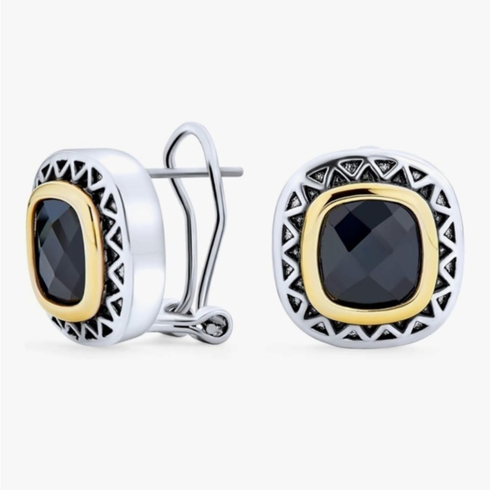 Mixed Metal Onyx CZ Earrings